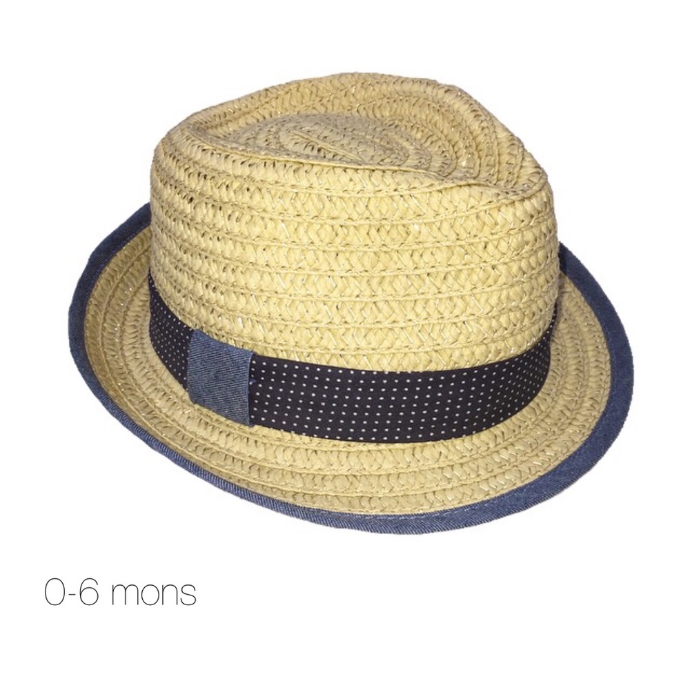 Baby Straw Fedora Hat with Blue Detail 0-6 mons